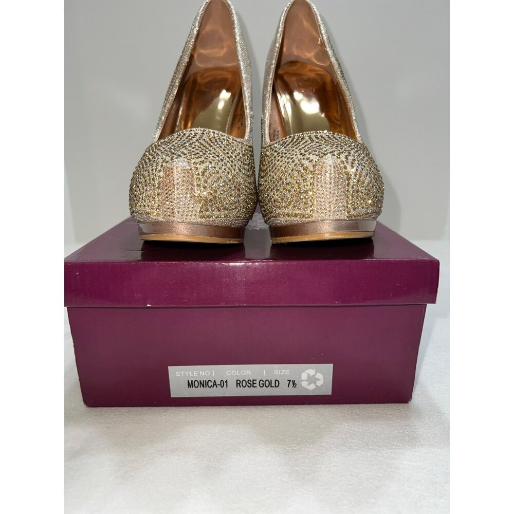 Divine Monica-01 Rhinestone Embellished Women's Platform Pumps in Gold Size 8 - Picture 4 of 10